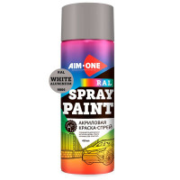 Акриловая Краска-спрей RAL-9006, бело-алюминиевый, AIM-ONE 450 мл. Acryl Spray paint white aluminium