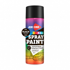 Акриловая Краска-спрей RAL-9005G, черный глянец, AIM-ONE 450 мл. Acryl Spray paint black gloss